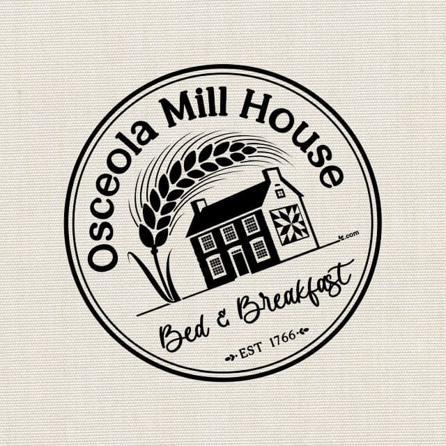 Logo for Osceola Mill House Bed & Breakfast, established 1766, featuring a house and wheat design.